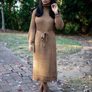 Tie Waist Turtleneck Sweater Dress